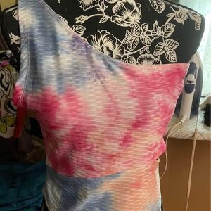 Jolie And Joy Size XL Women’s One Shoulder Blouse 34" Bust Crop Top One Shoulder